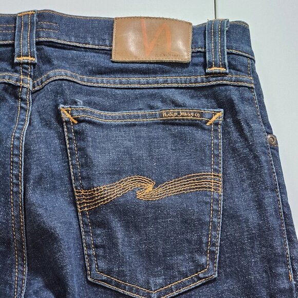 Nudie Jeans Mens 29x34 Blue Dark Straigh Leg Stretch Italy Organic Cotton Preppy - Picture 11 of 16